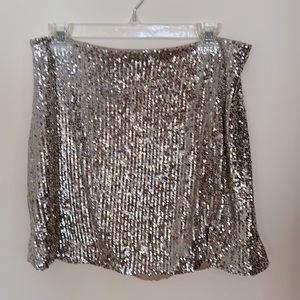 Vylette Sequined Silver Mini Skirt Juniors Large Lined 17 inches long